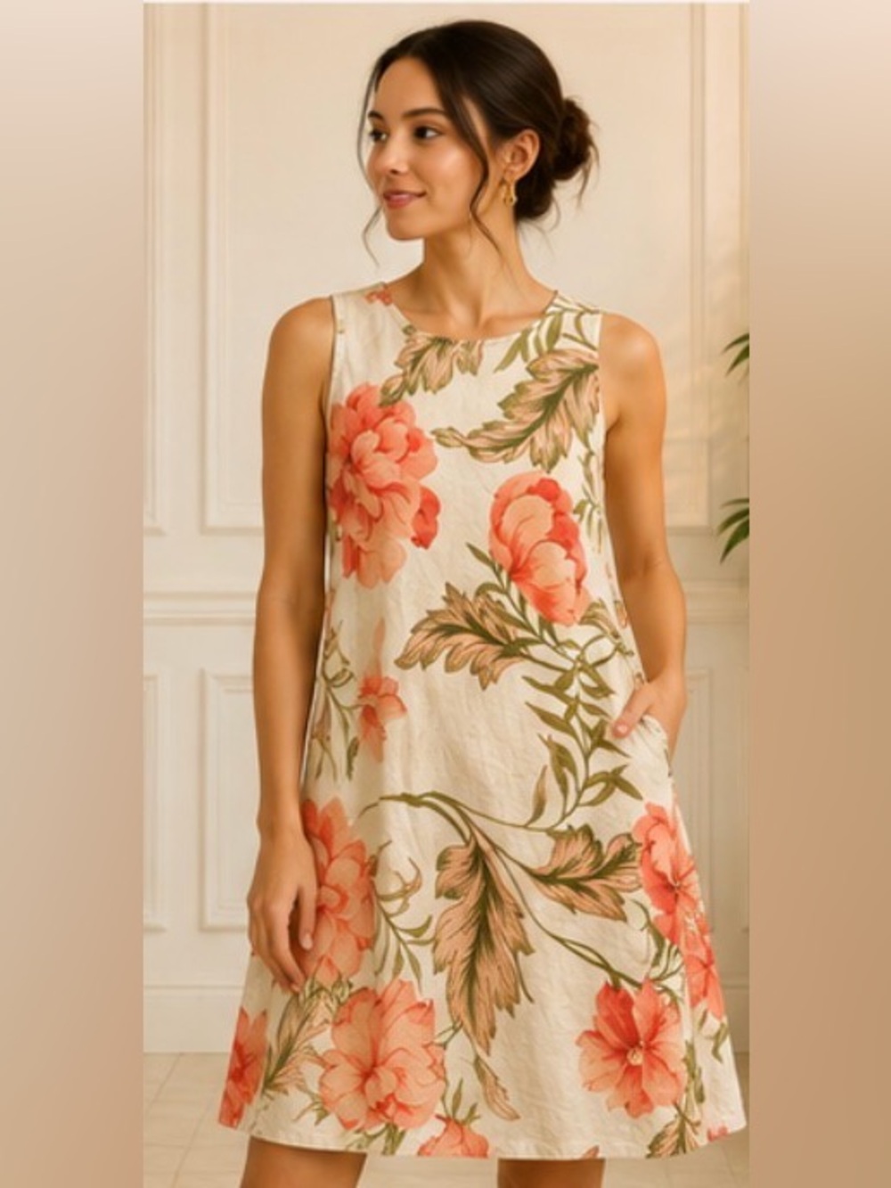 Joie Sleeveless Floral Linen Blend Dress – Size Medium